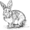 Eine skizzenhafte Darstellung eines Kaninchens, das auf seinen Hinterbeinen sitzt. Es hat große, aufrechte Ohren und einen runden Kopf. Die Körperhaltung vermittelt eine neugierige und aufmerksame Stimmung.